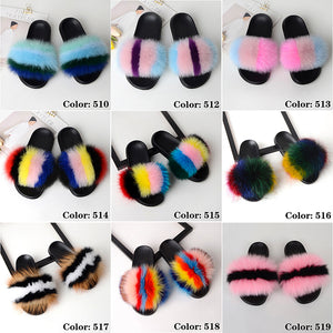 SARSALLYA Fur Slippers Women Real Fox Fur Slides Home Furry Flat Sandals Female Cute Fluffy House Shoes Woman Brand Luxury 2020