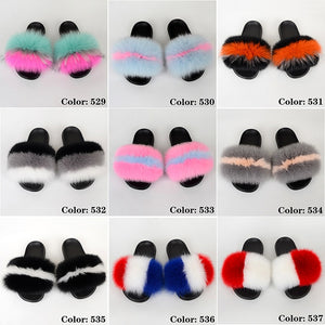 SARSALLYA Fur Slippers Women Real Fox Fur Slides Home Furry Flat Sandals Female Cute Fluffy House Shoes Woman Brand Luxury 2020