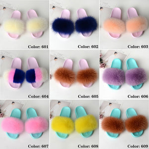 SARSALLYA Fur Slippers Women Real Fox Fur Slides Home Furry Flat Sandals Female Cute Fluffy House Shoes Woman Brand Luxury 2020