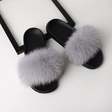 Load image into Gallery viewer, SARSALLYA Fur Slippers Women Real Fox Fur Slides Home Furry Flat Sandals Female Cute Fluffy House Shoes Woman Brand Luxury 2020
