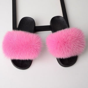 SARSALLYA Fur Slippers Women Real Fox Fur Slides Home Furry Flat Sandals Female Cute Fluffy House Shoes Woman Brand Luxury 2020